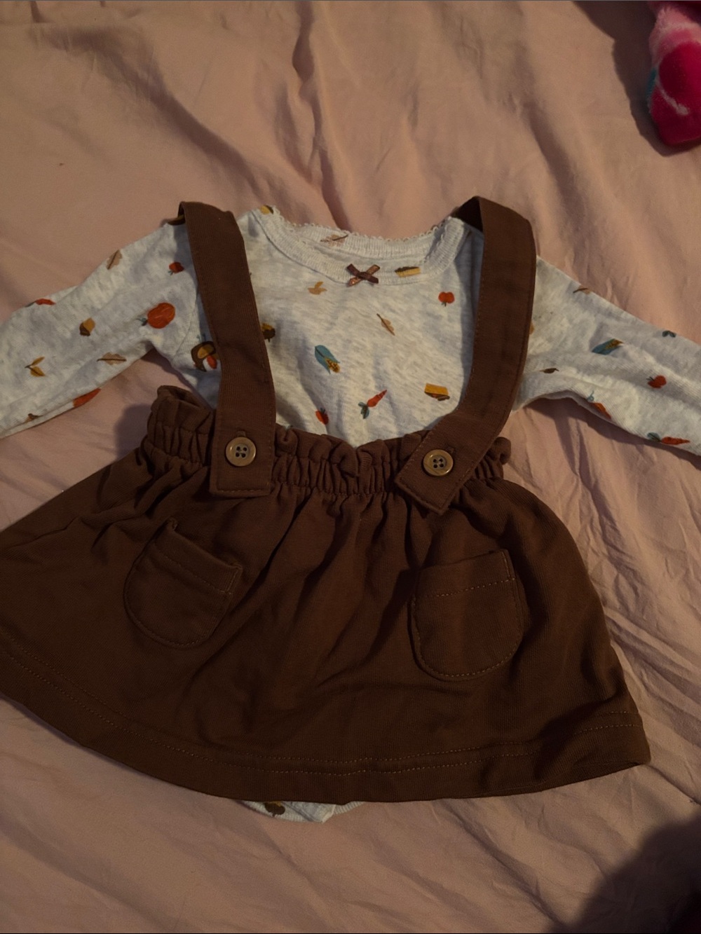 Newborn Brown Suspender Skirt with Printed Long-Sleeve Top thanksgiving